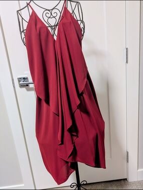 CY U.S.A. Burgundy Drape-Front Cowl Neck Dress - M